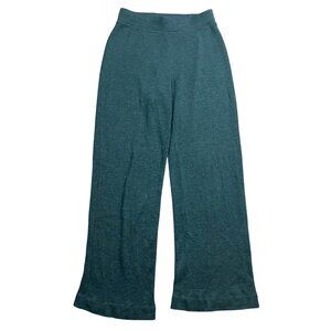 VINCE Ribbed Wide Leg Wool Pants Women's Size Medium Elastic Waist Pull On Green